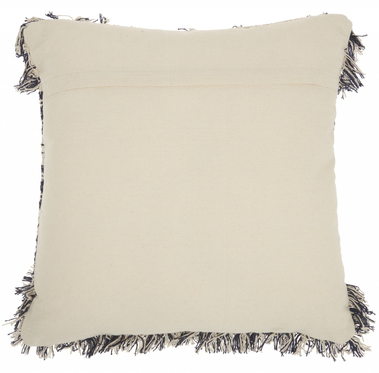 20" Blue and Ivory Geometric Cotton Throw Pillow With Fringe