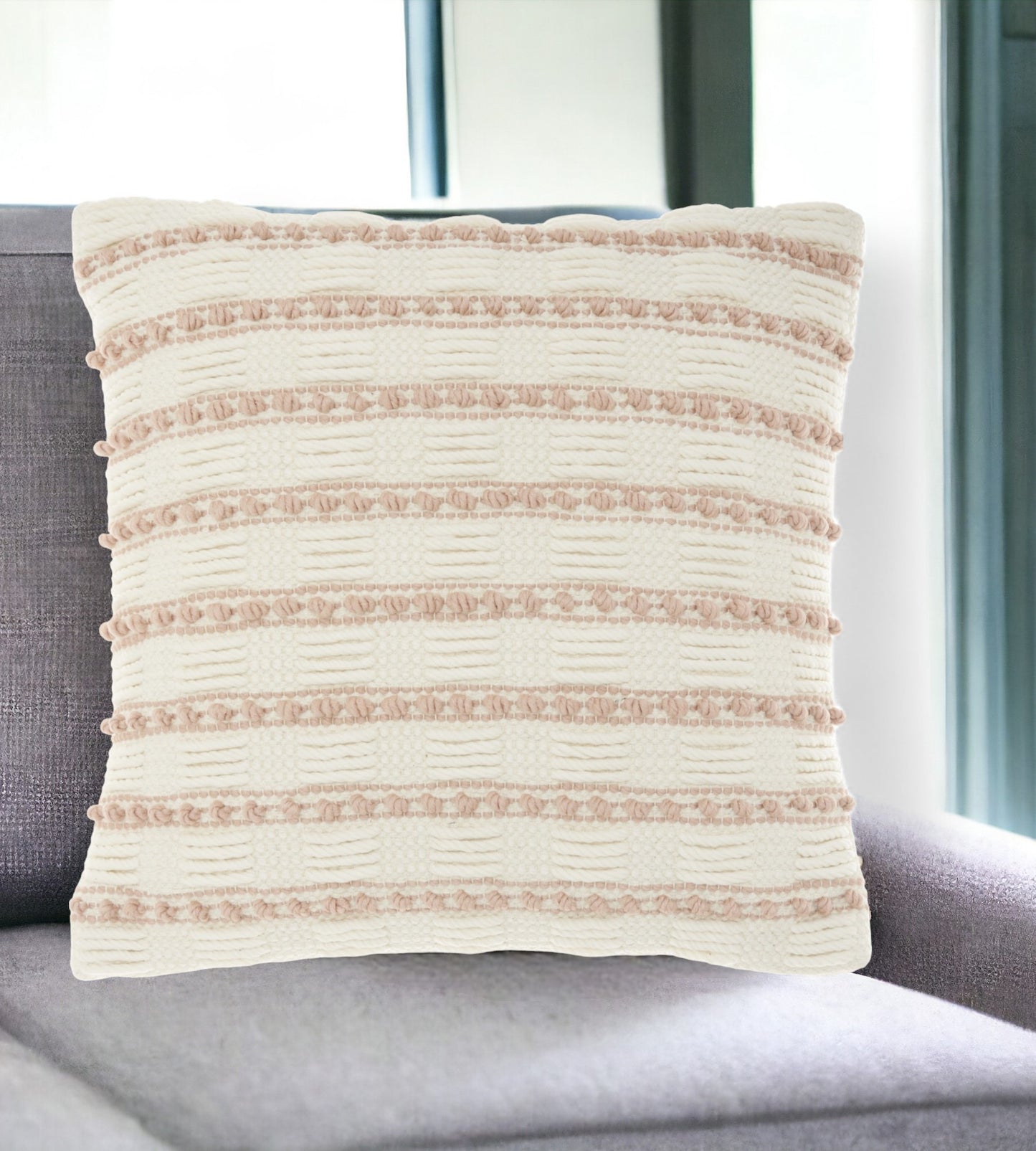 18" Blush Cotton Blend Throw Pillow