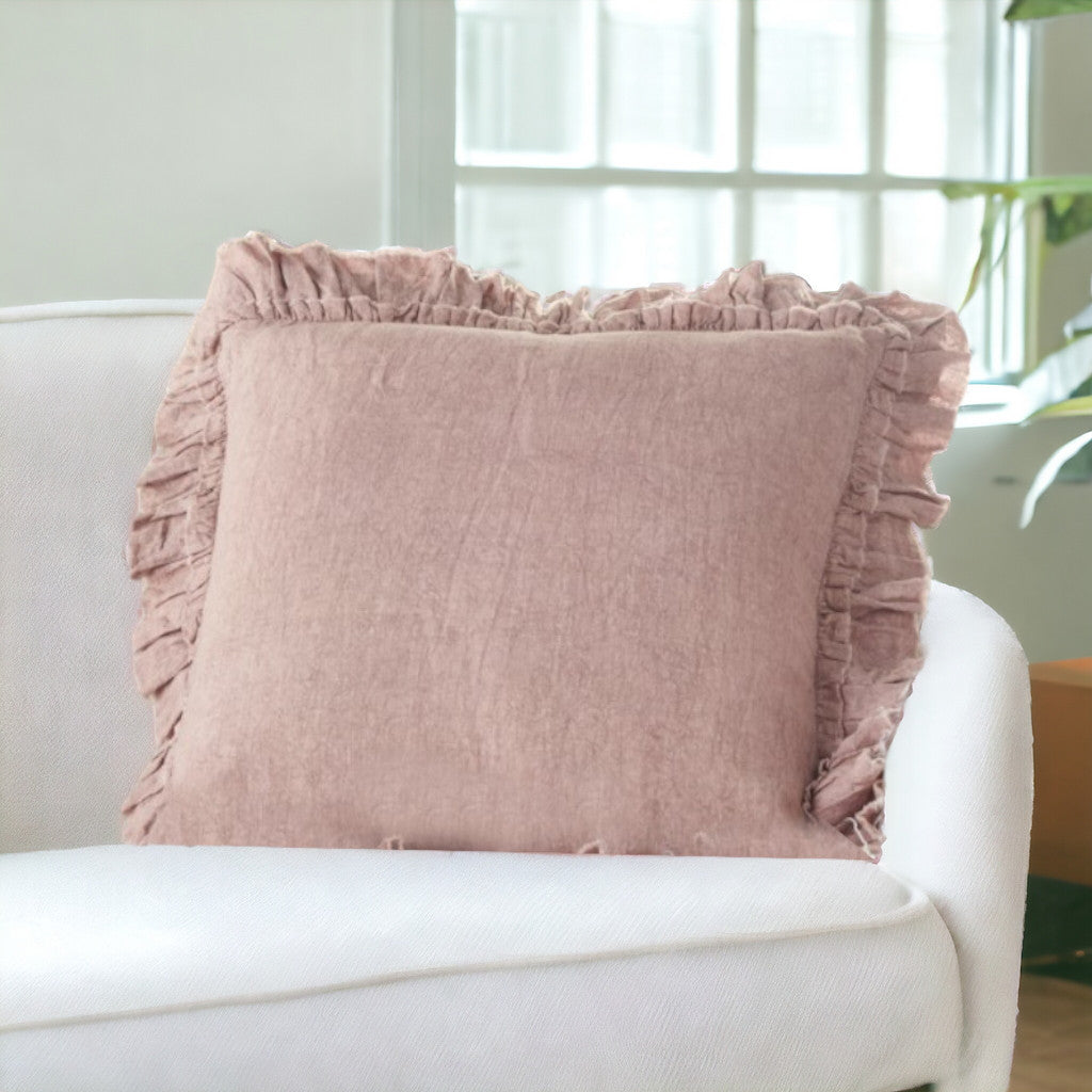 24" Pink Pillow With Ruffled Edges