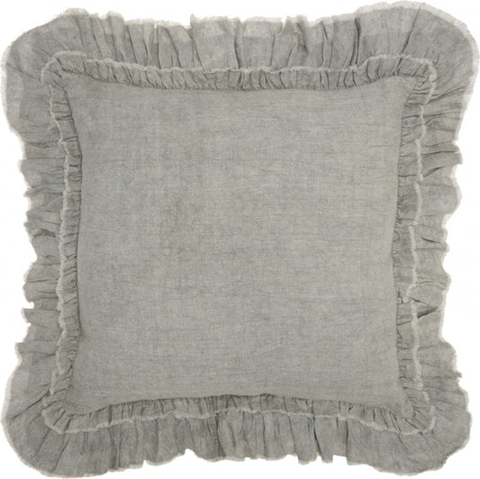 24" Light Gray Pillow With Ruffled Edges