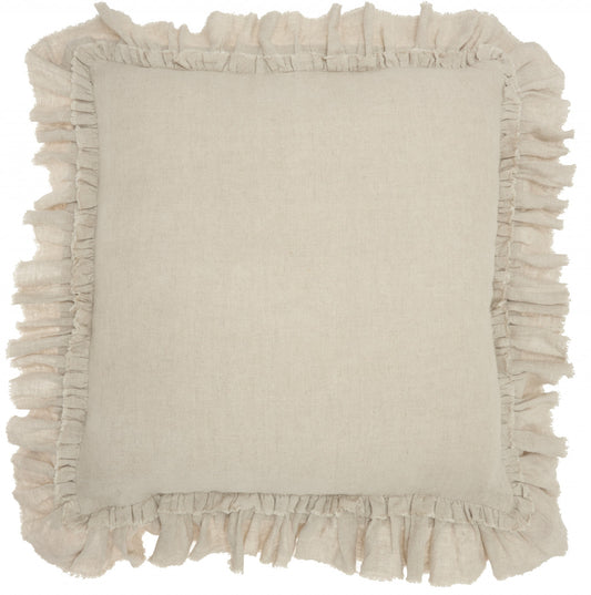 24" Beige Pillow With Ruffled Edges