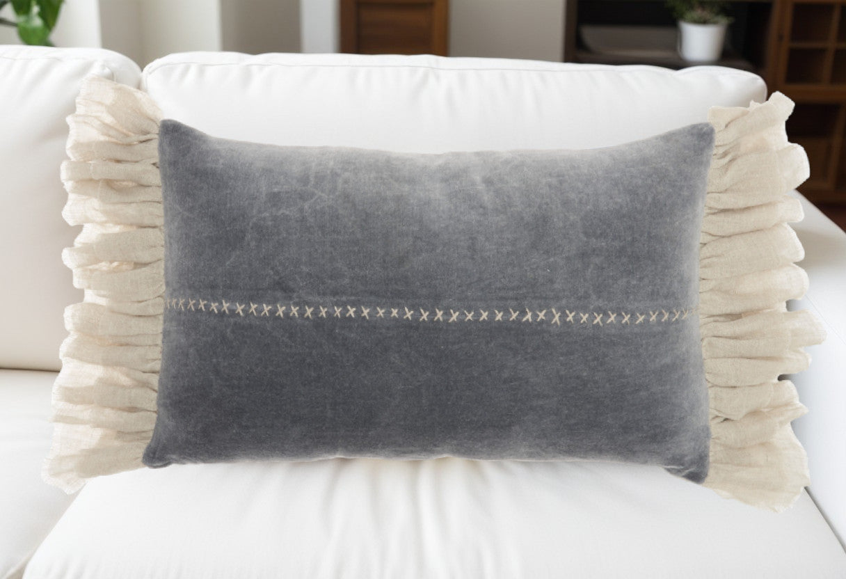 14" X 22" Steel Blue Pillow With Tassels Edges