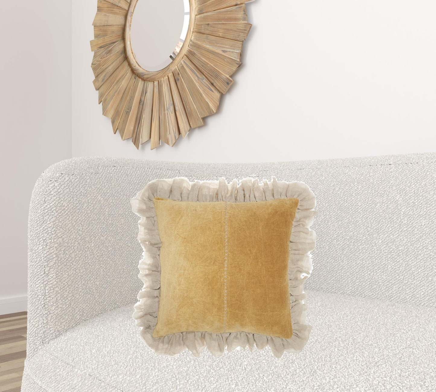 Wide Tasseled Marble Yellow Throw Pillow