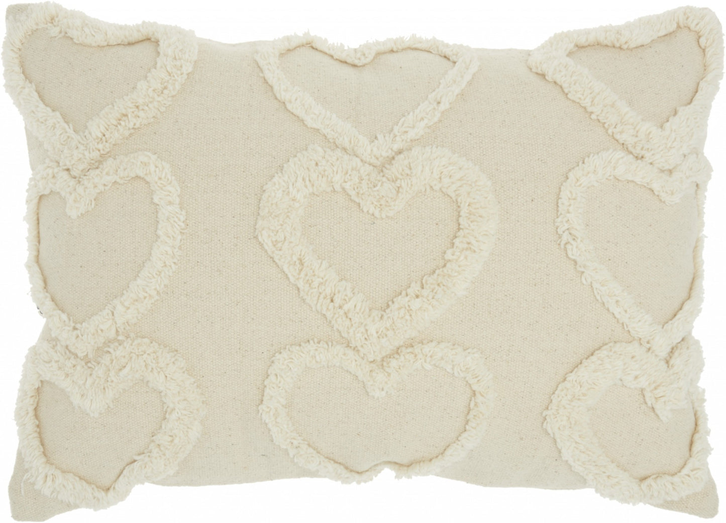 Whimsical Heart Detail Off White Lumbar Pillow