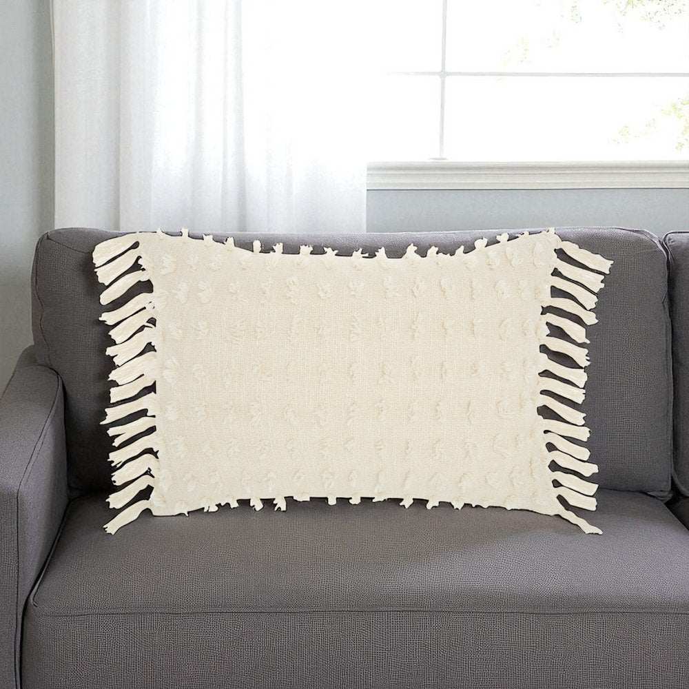 14" X 20" White Cotton Throw Pillow