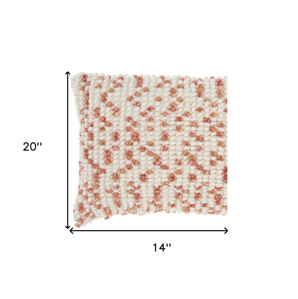 14" X 20" Coral and Beige Ribbed Indoor Outdoor Throw Pillow With Texture