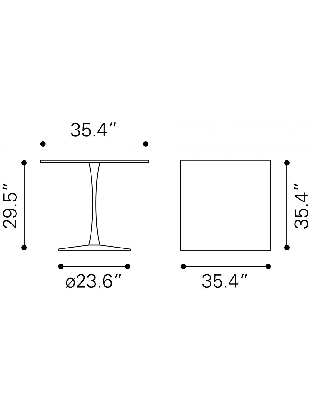 35" Square Steel Pedestal Base Dining Table