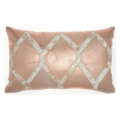 12" X 20" Rose Gold and White Metallic and Cowhide Throw Pillow
