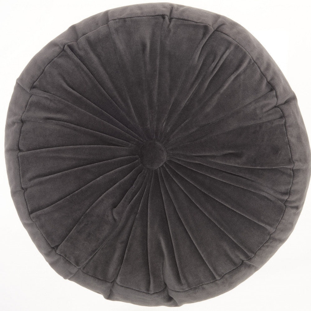 16" Dark Gray Round Tufted Velvet Throw Pillow