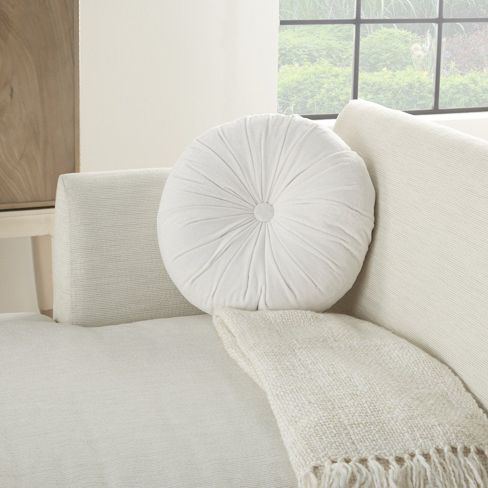 16" White Round Velvet Throw Pillow