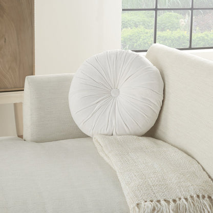 16" White Round Velvet Throw Pillow
