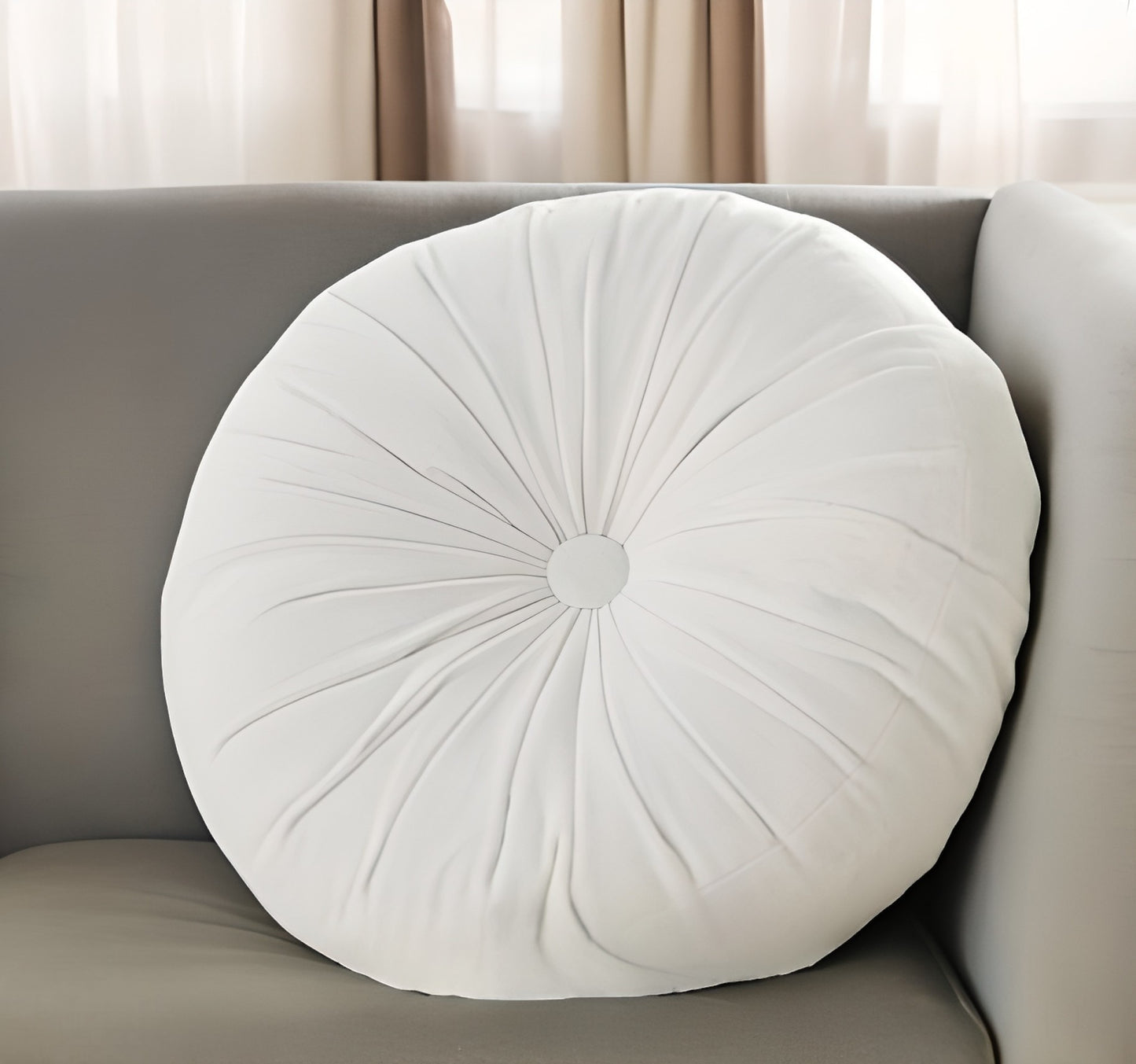 16" White Round Velvet Throw Pillow