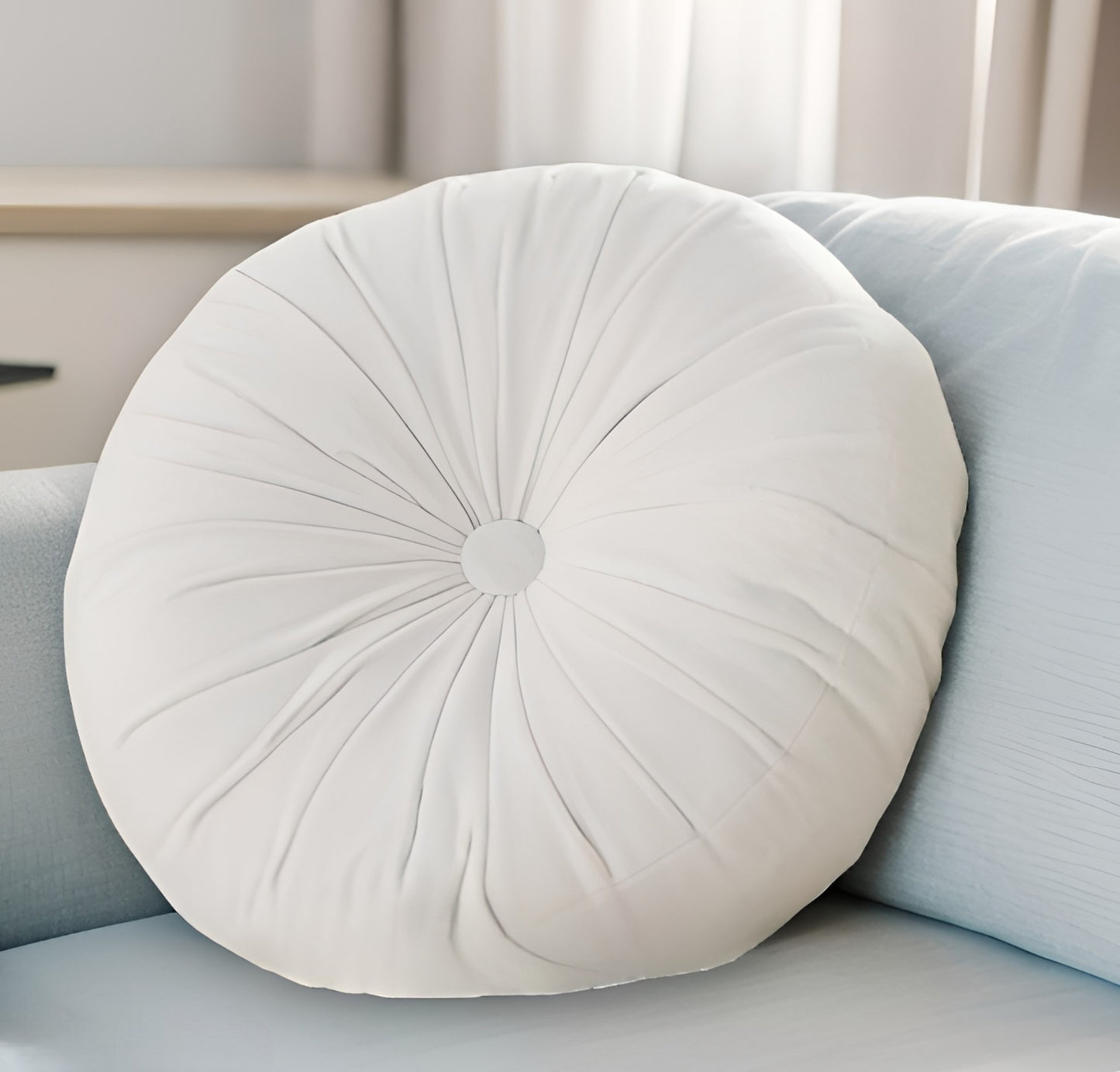 16" White Round Velvet Throw Pillow