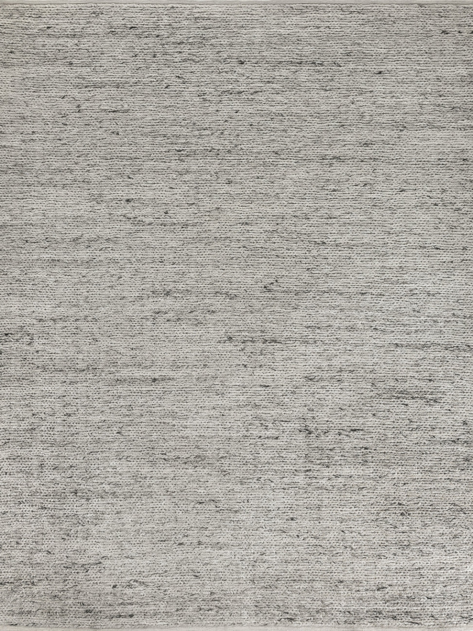Light gray heathered rug with subtle textured weave and speckled pattern; neutral, soft look.