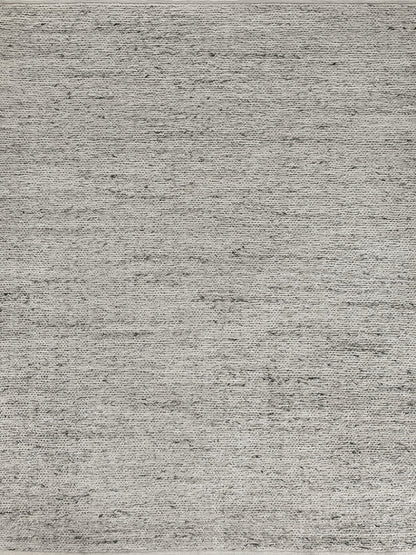 Light gray heathered rug with subtle textured weave and speckled pattern; neutral, soft look.