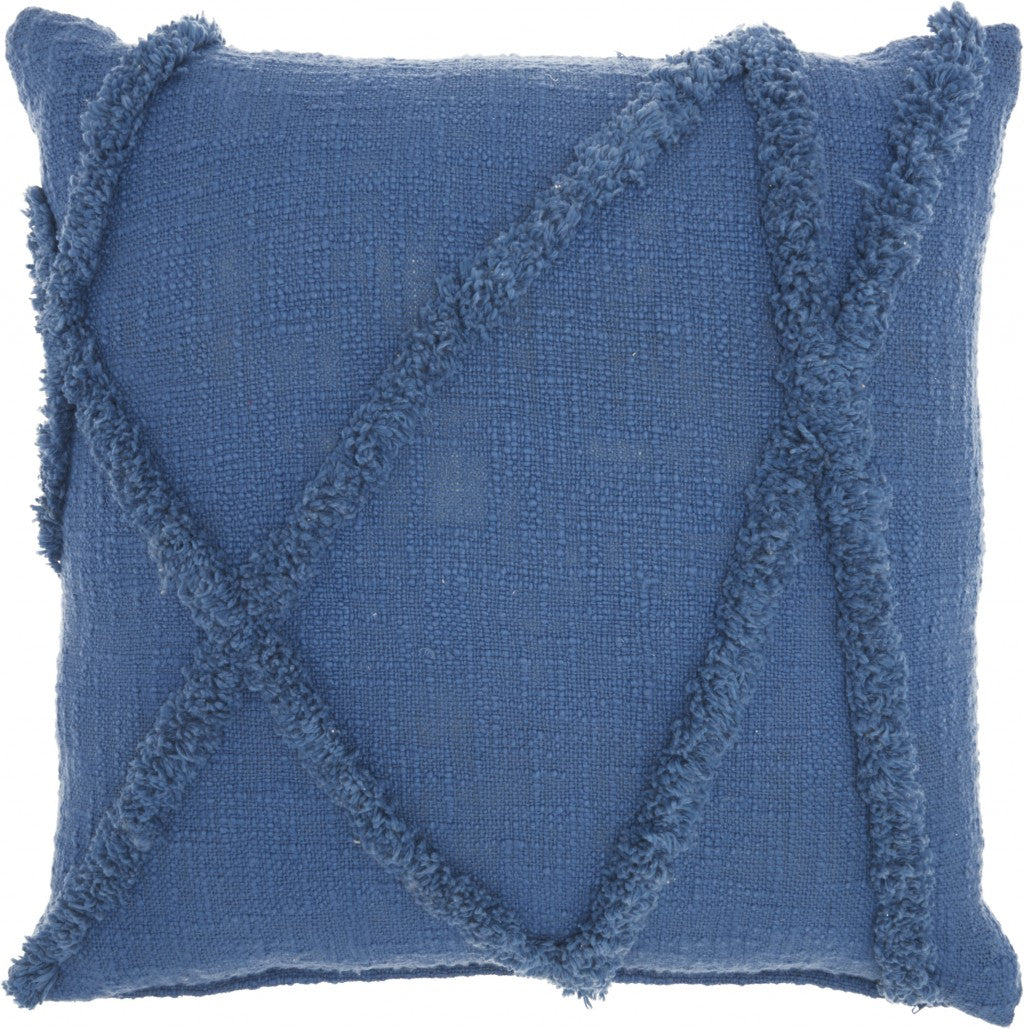 18" Boho Chic Blue Textured Lines Throw Pillow