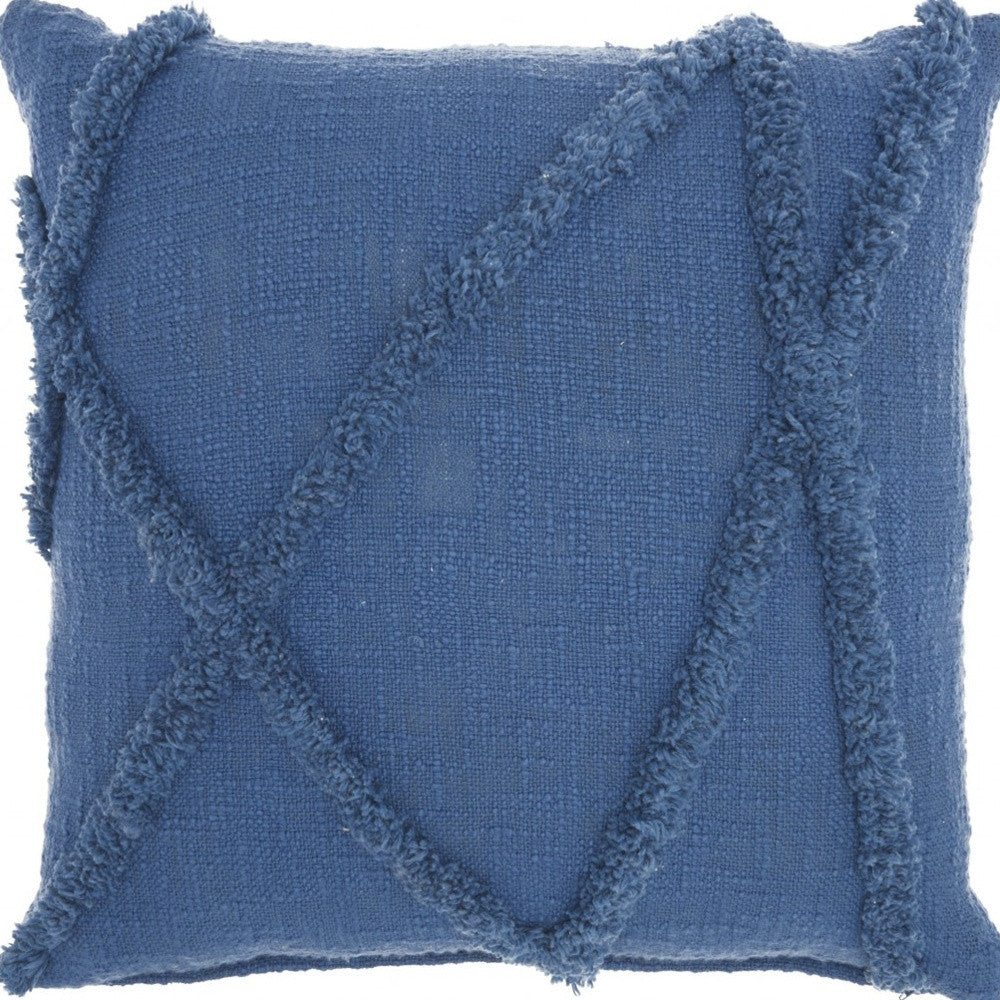 18" Boho Chic Blue Textured Lines Throw Pillow