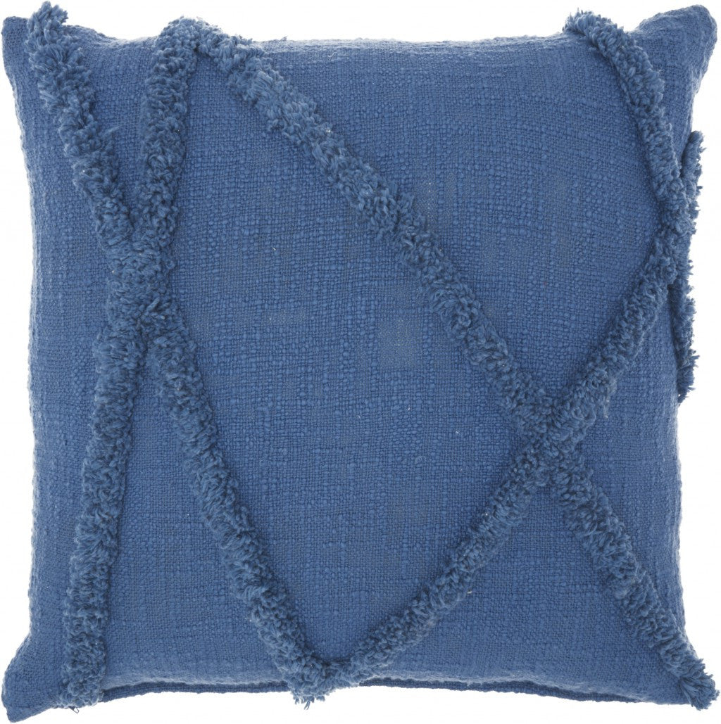 18" Boho Chic Blue Textured Lines Throw Pillow