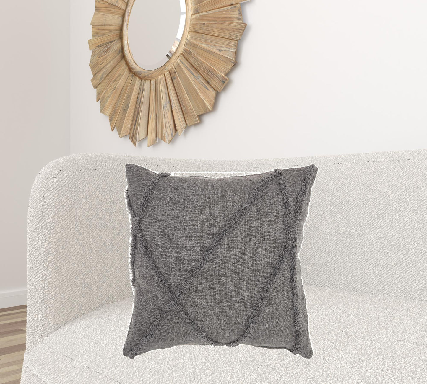 Gray Abstract  Shaggy Detail Throw Pillow