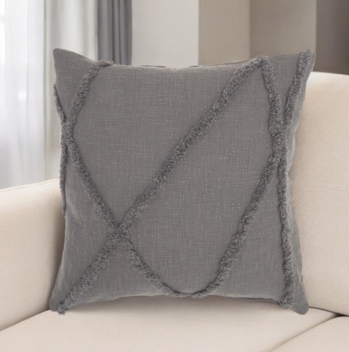 24" Gray Cotton Throw Pillow