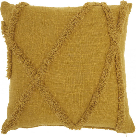 18" Boho Chic Mustard Textured Lines Throw Pillow