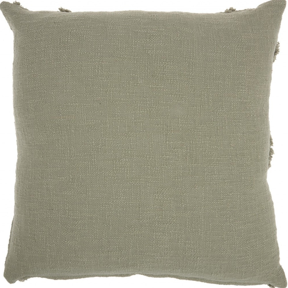 Light Abstract Khaki Green Shaggy Detail Throw Pillow