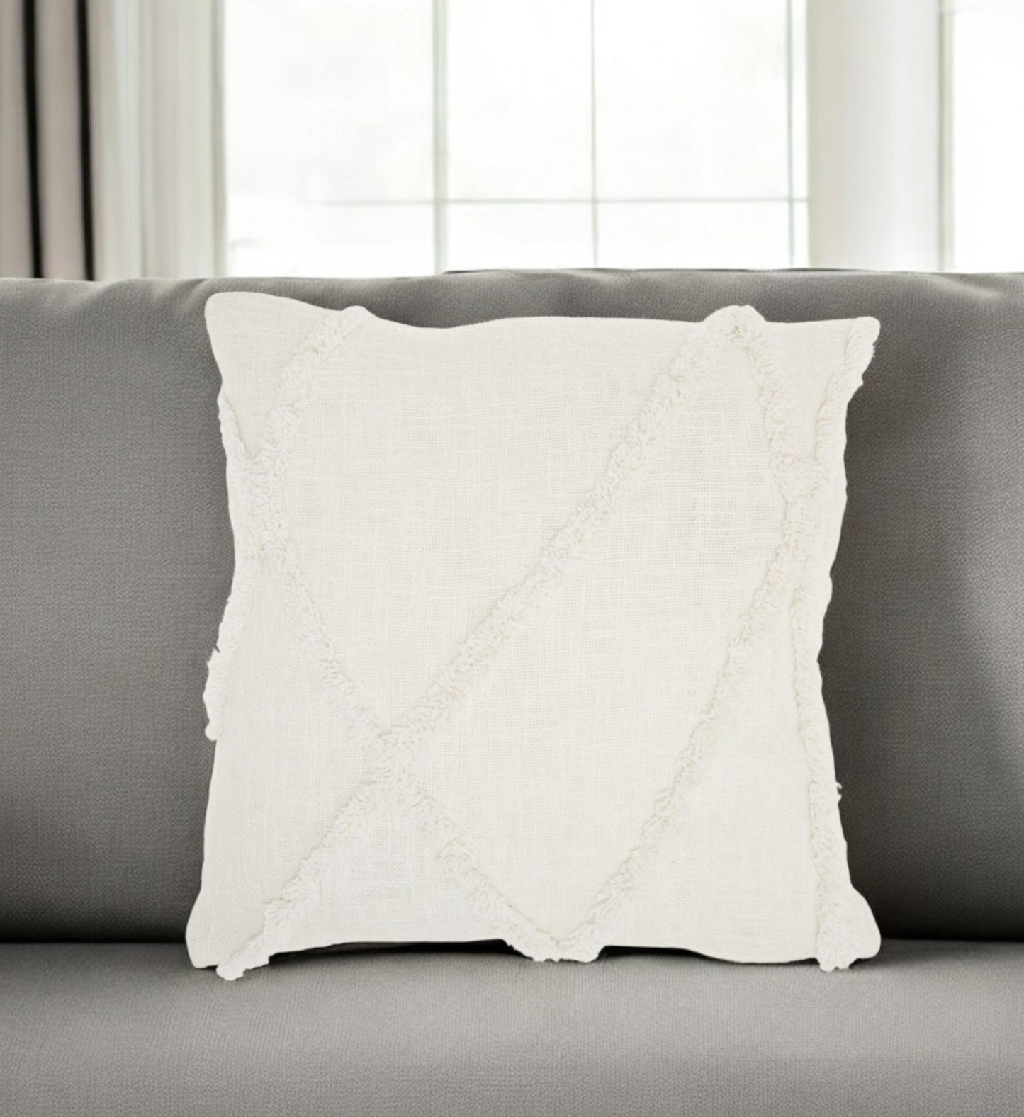 Boho Chic White Textured Lines Throw Pillow