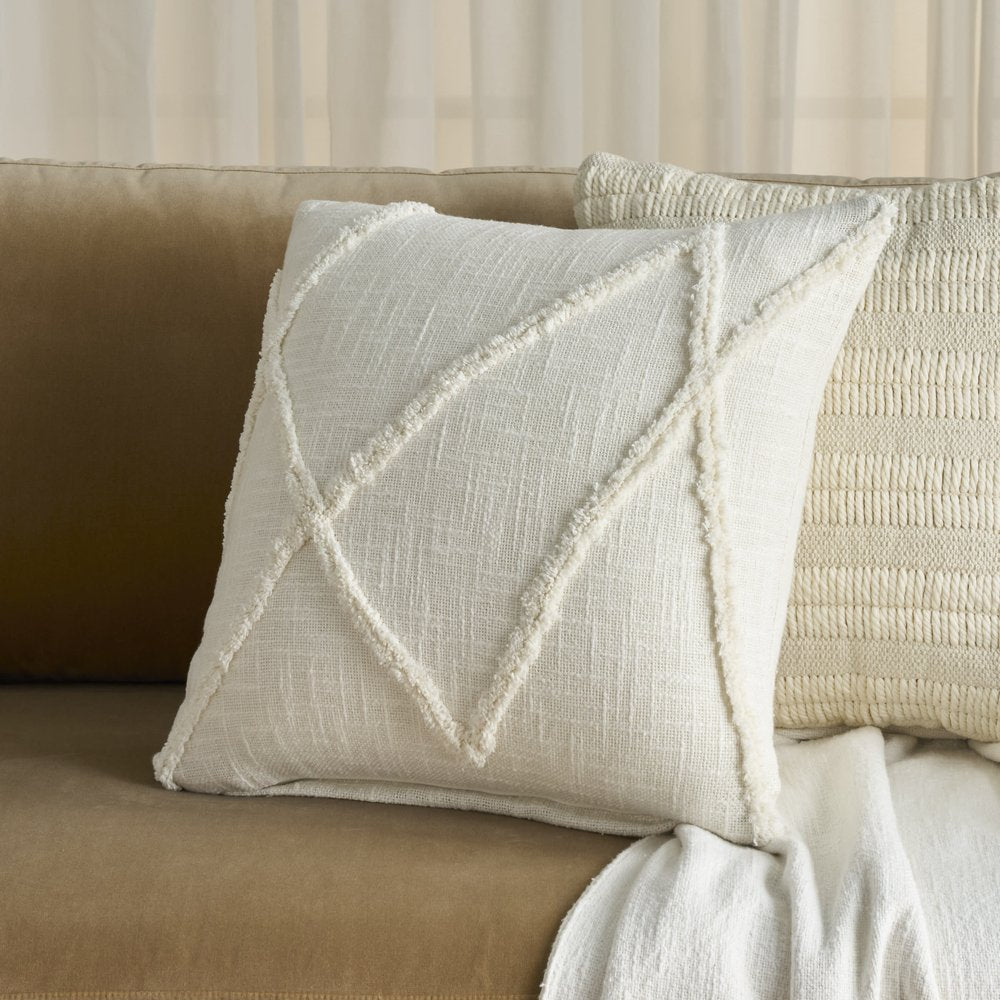 Boho Chic White Textured Lines Throw Pillow