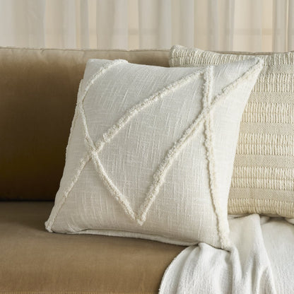 Boho Chic White Textured Lines Throw Pillow