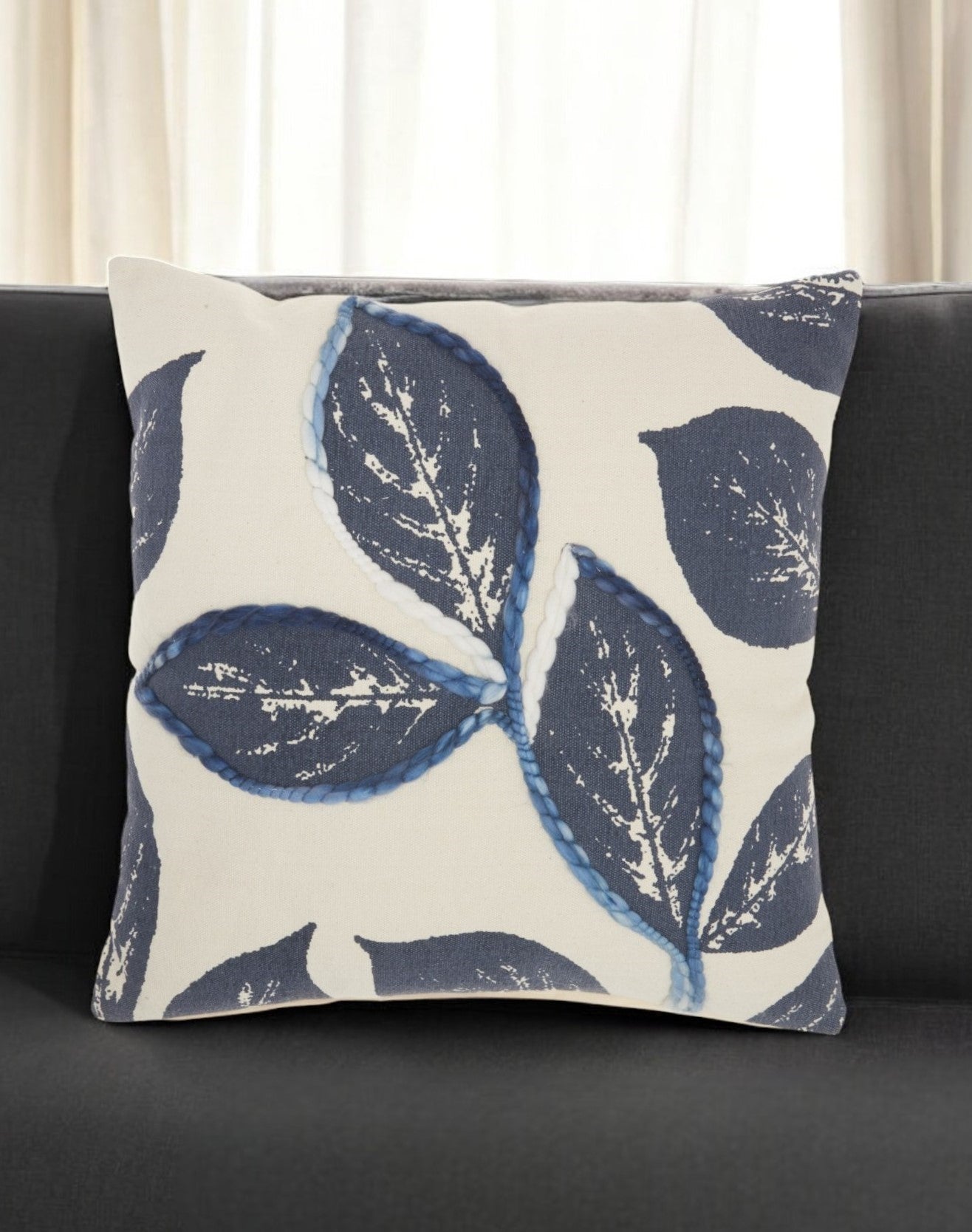 20" Navy Cotton Blend Throw Pillow