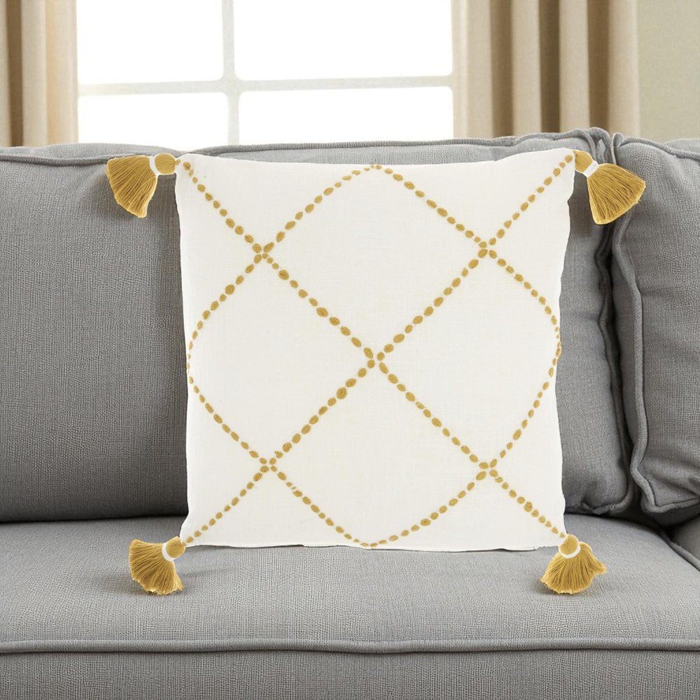 Boho Mustard Cotton Accent Throw Pillow