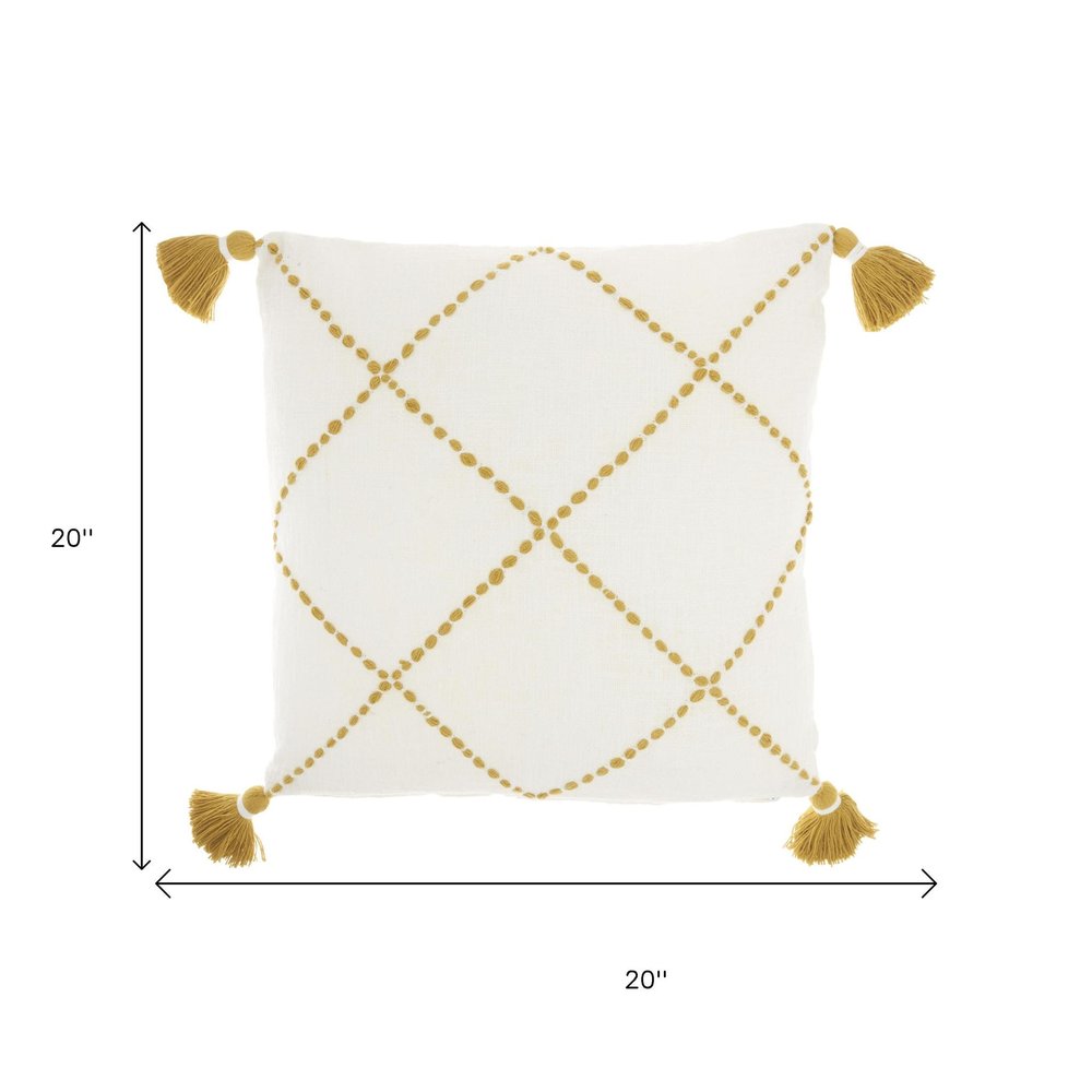 Boho Mustard Cotton Accent Throw Pillow