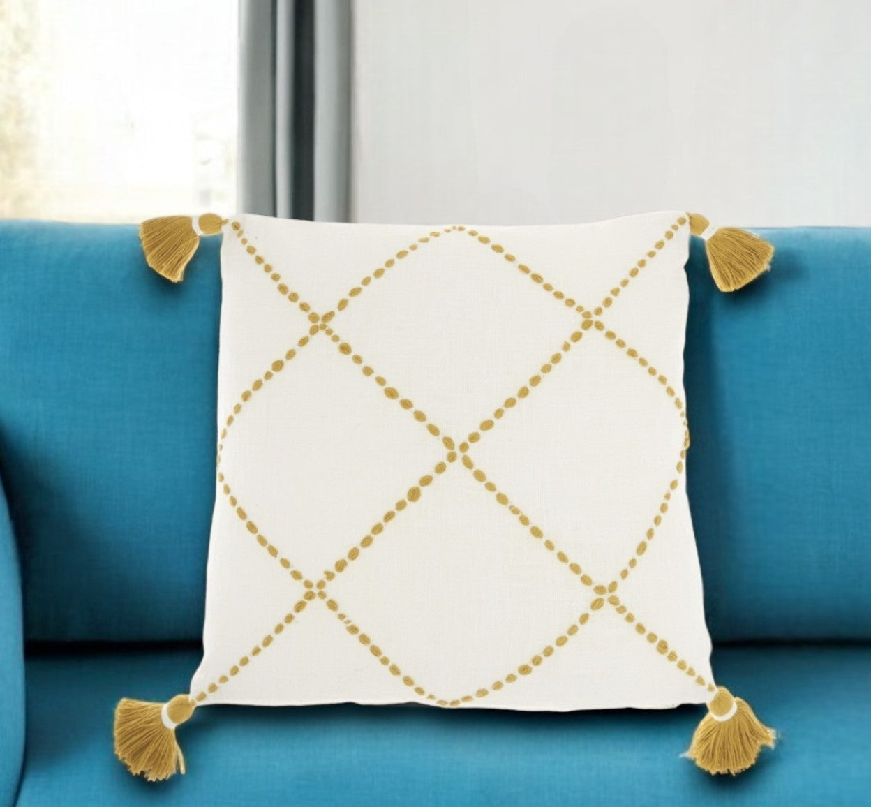 Boho Mustard Cotton Accent Throw Pillow