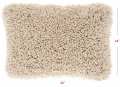 14" X 20" Beige Fabric Lumbar Throw Pillow