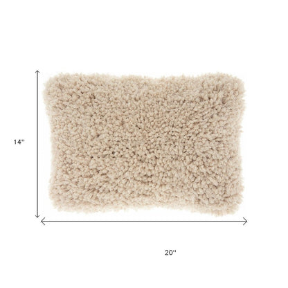 14" X 20" Beige Fabric Lumbar Throw Pillow