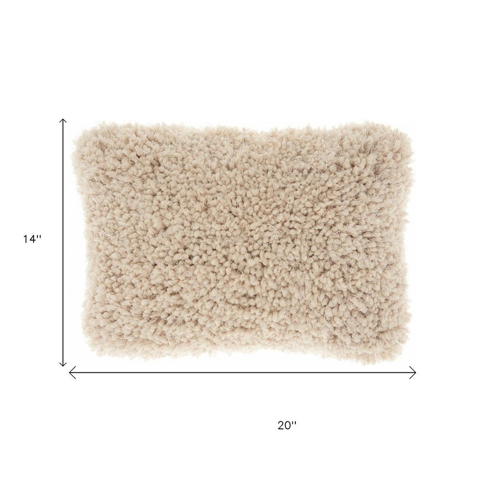 14" X 20" Beige Fabric Lumbar Throw Pillow