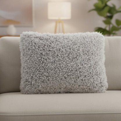 14" X 20" Light Gray Knubby Plush Throw Pillow
