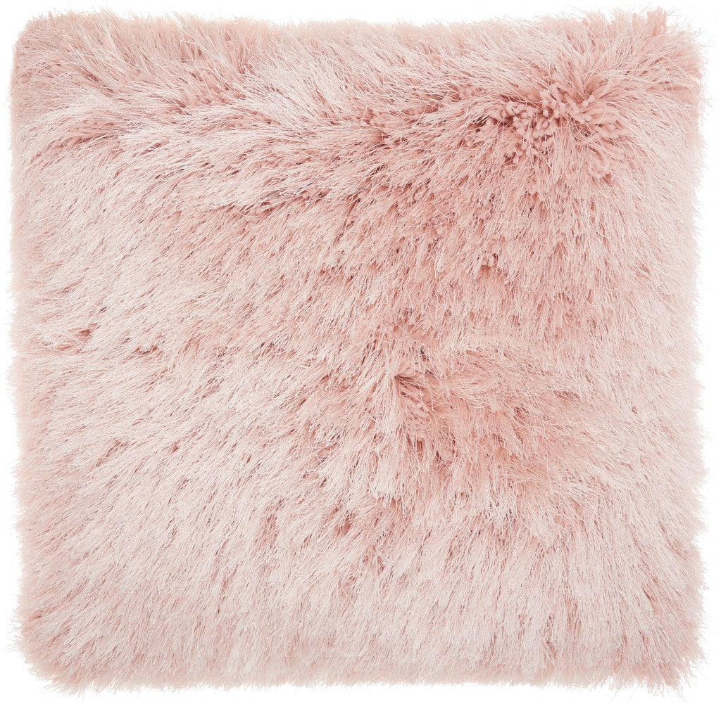 Fluffy Rose Pink Shag Accent Throw Pillow