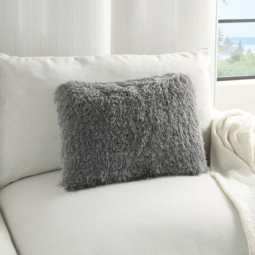 14" X 20" Slate Gray Faux Fur Throw Pillow