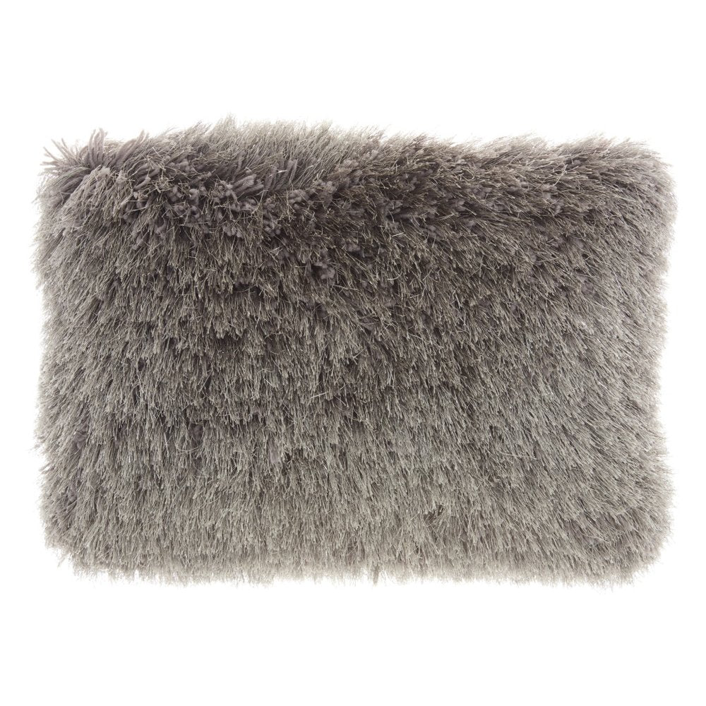 14" X 20" Slate Gray Faux Fur Throw Pillow