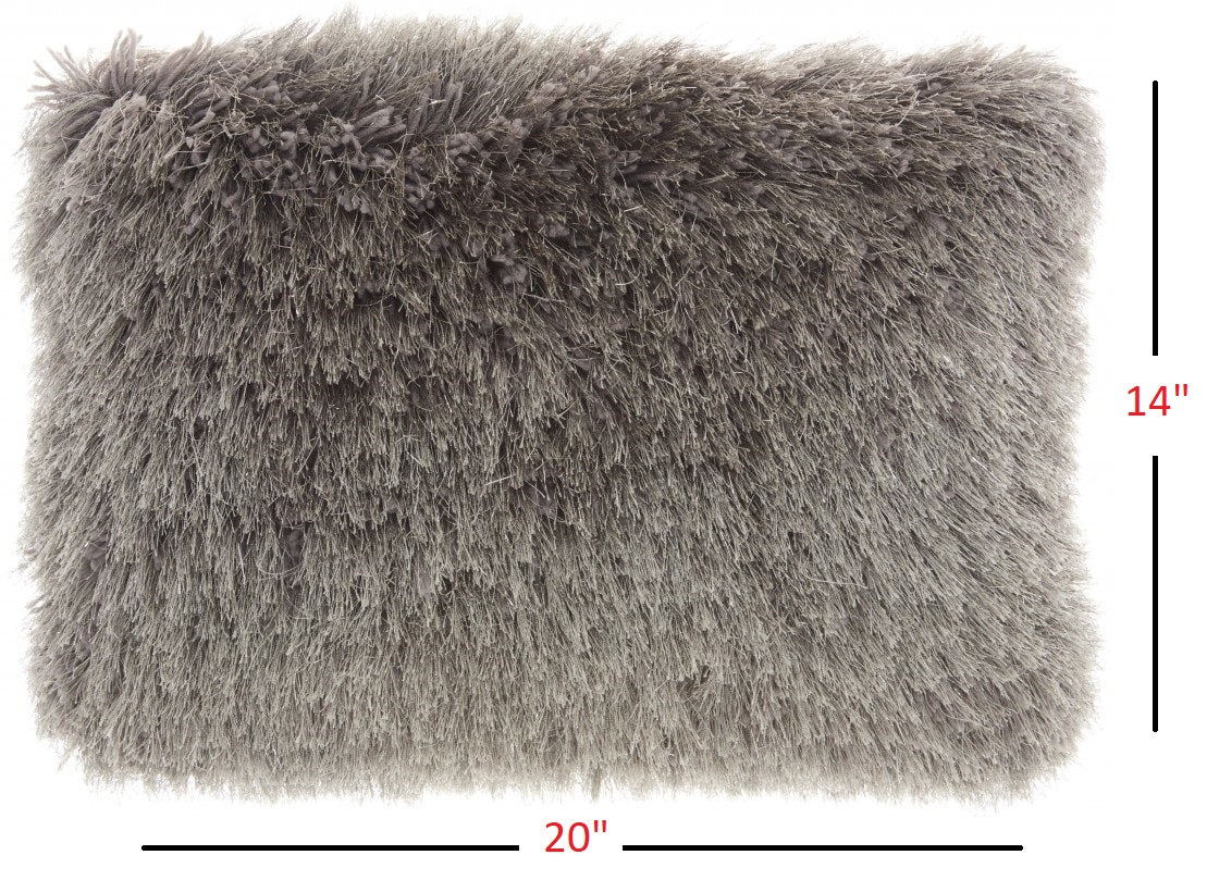 14" X 20" Slate Gray Faux Fur Throw Pillow
