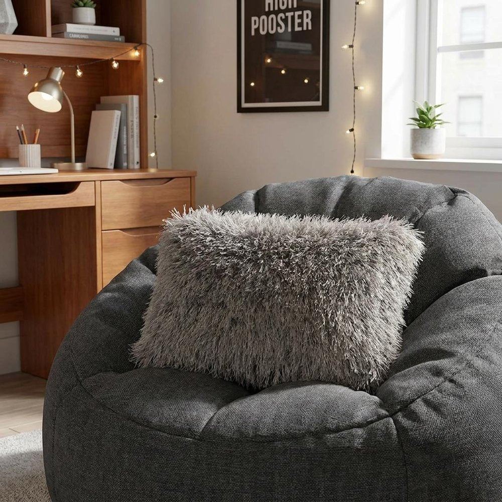 14" X 20" Slate Gray Faux Fur Throw Pillow
