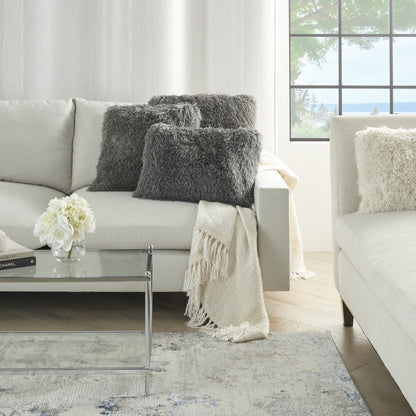 14" X 20" Slate Gray Faux Fur Throw Pillow