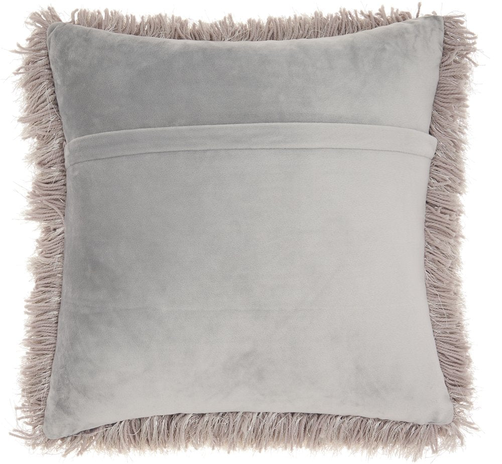 20" Light Gray Shag Accent Throw Pillow