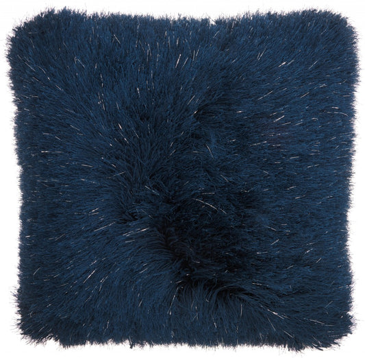 Plush Navy Shag Accent Throw Pillow