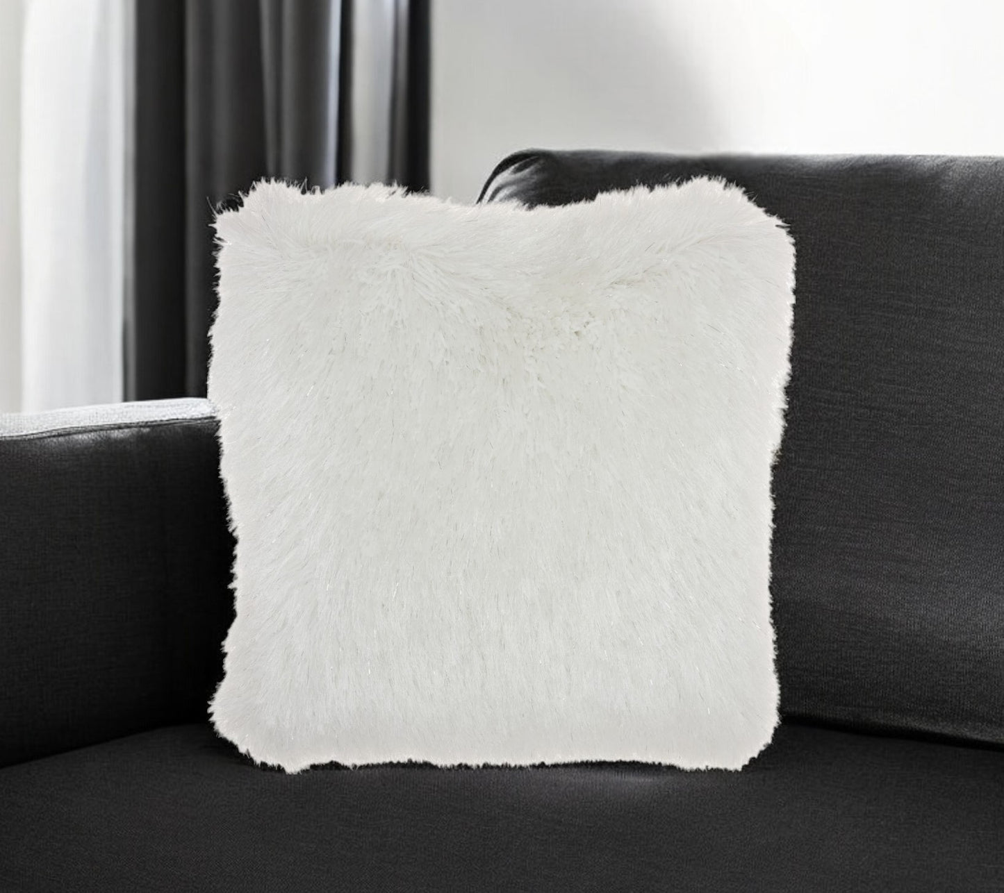 20" Plush White Shag Accent Throw Pillow