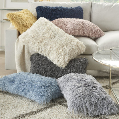 14" X 24" Long Ivory Shag Throw Pillow