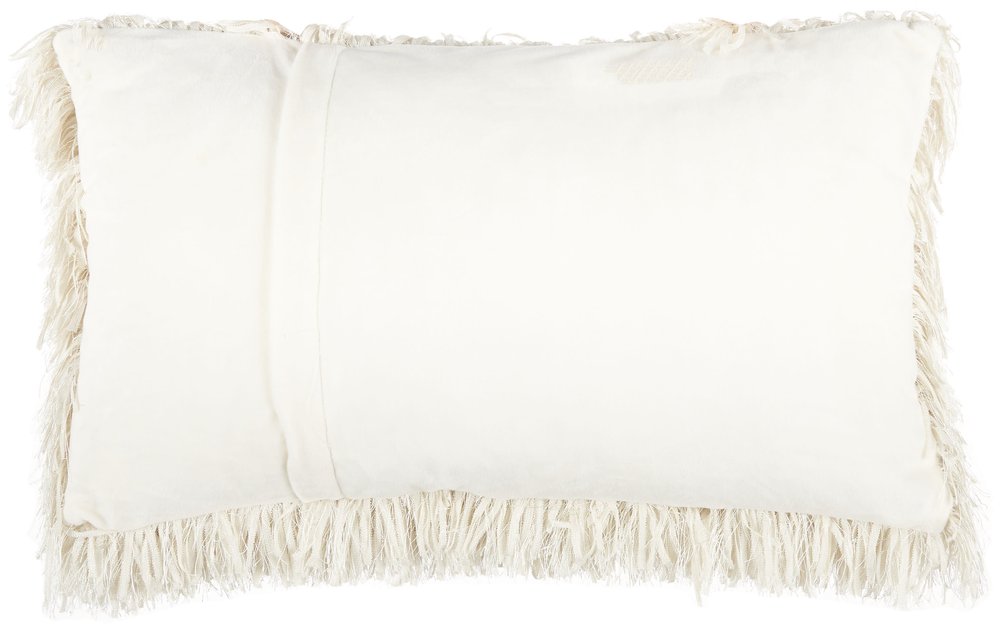 14" X 24" Long Ivory Shag Throw Pillow
