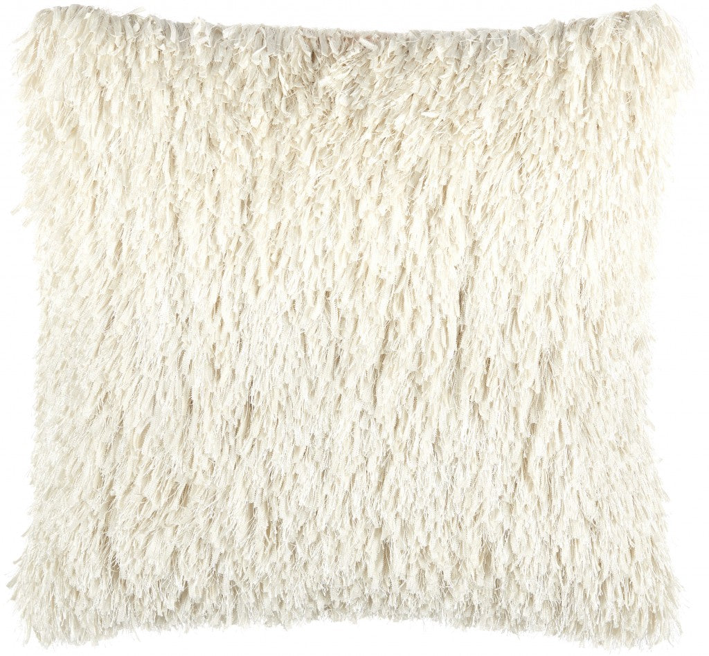 Square Ivory Shag Throw Pillow