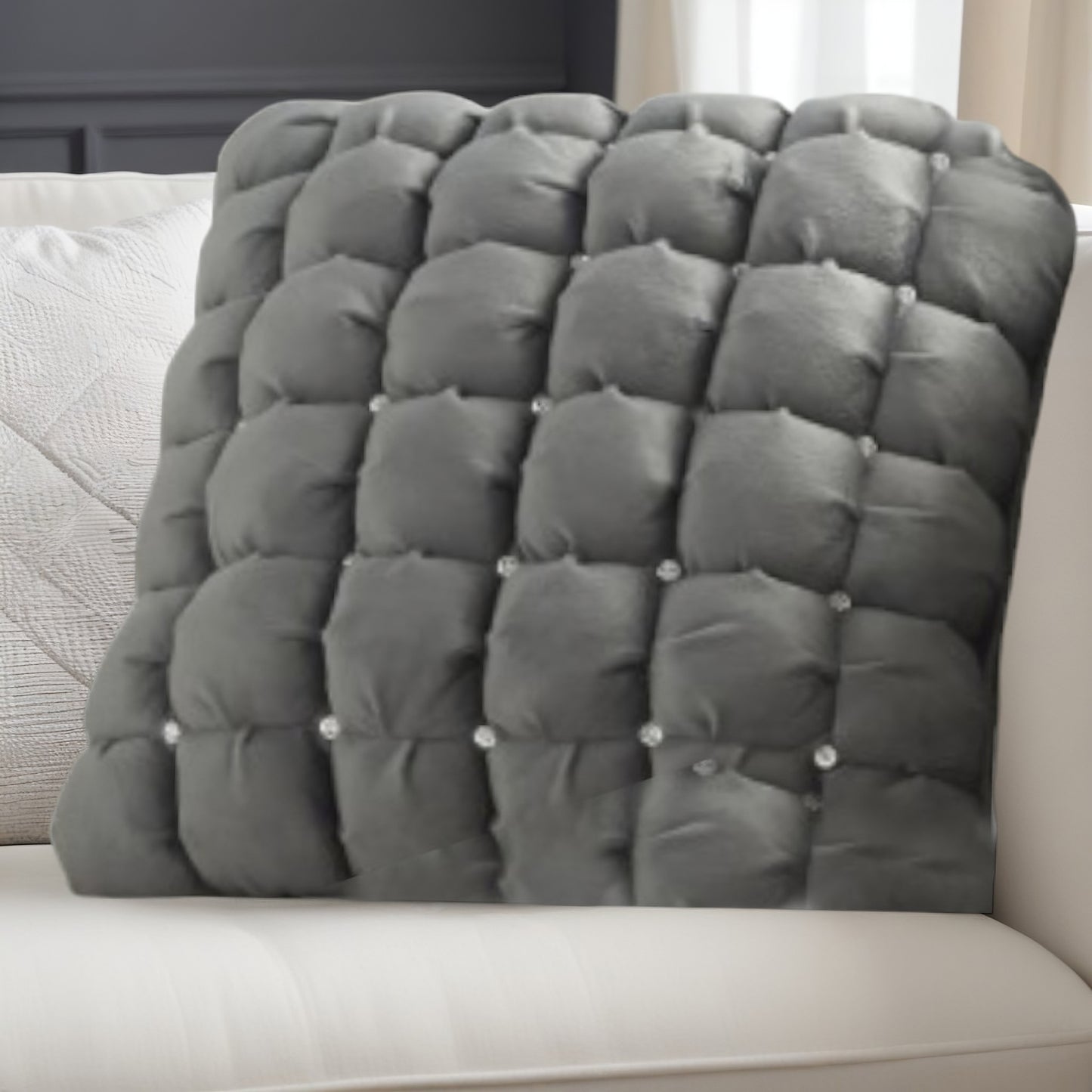 20" Dark Gray With Bling Quilted Velvet Throw Pillow